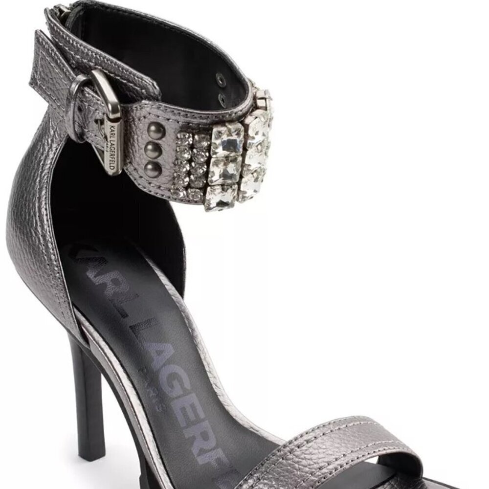KARL LAGERFELD PARIS Malinda Embellished Ankle-Strap Dress Sandals NIB - Picture 13 of 13